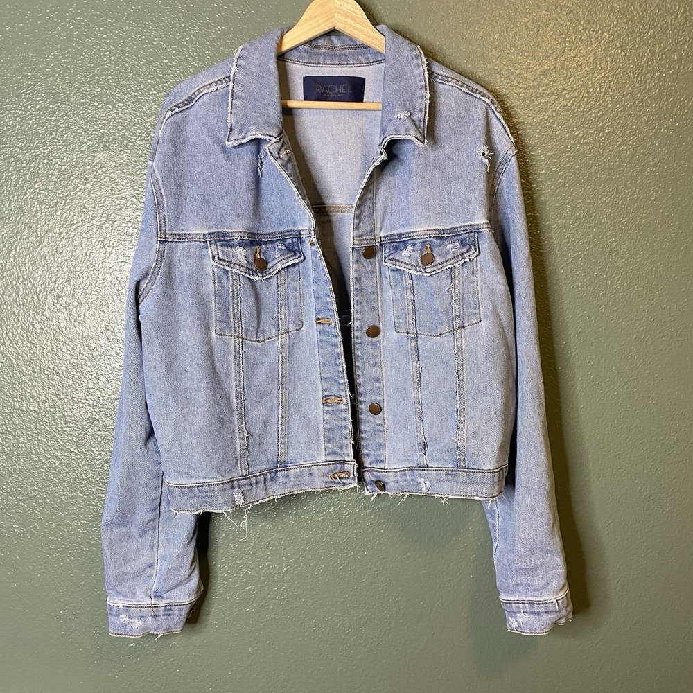 rachel roy crop denim jacket Small XL‎ Distressed